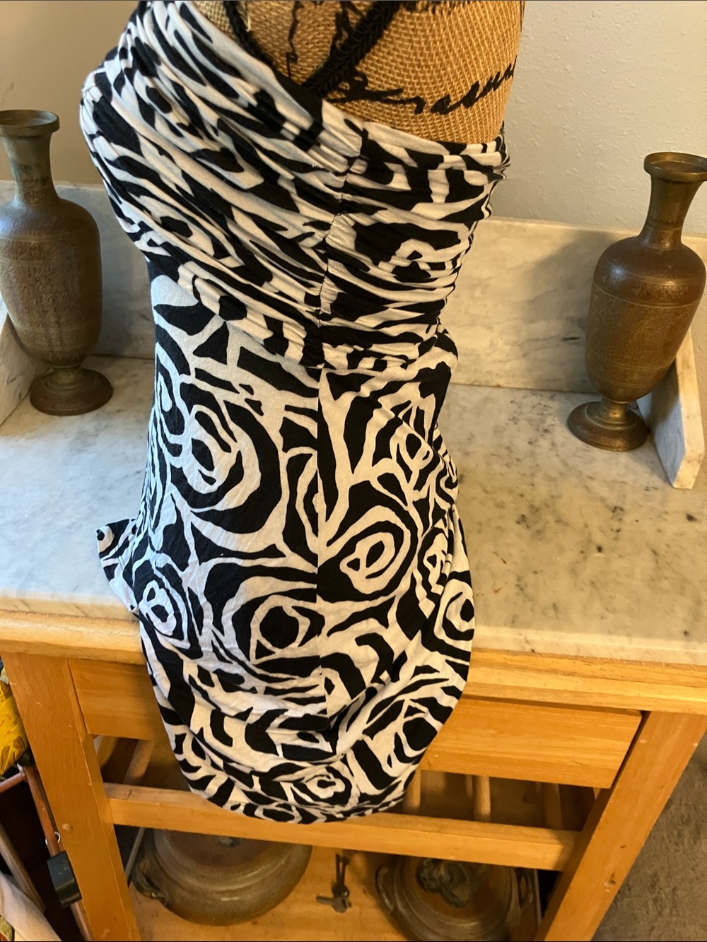 bebe Black and White Strapless Rose-Print Dress - Picture 3 of 13